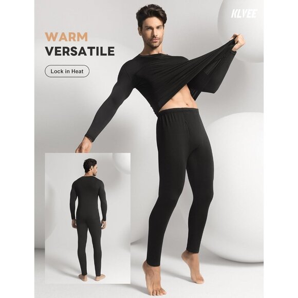 Men's Black Long Johns Imported Thermal Underwear Fleece Lined for Cold Weather - Picture 5 of 6
